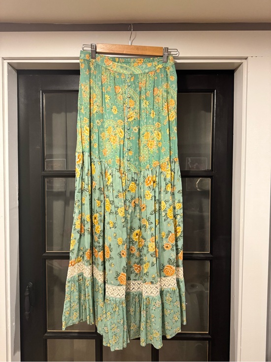 Spell Dresses & Skirts - Spell Melody Boho Floral Maxi Skirt - Mint Green w/Yellow Flowers M